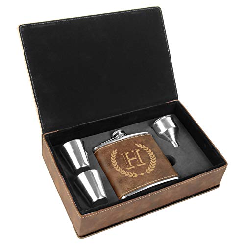 Personalized Leatherette Flask Gift Set | Horace Custom Engraved (Rustic Gold) #TOP7