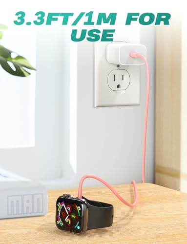 Image of 2Pack USB C for Watch Charger Magnetic Charger Wireless Portable Compatible with Watch Ultra2 Ultra Series 10 /9 /8 /7 /6 /SE /SE2 /5 /4 /3 /2 /1-[1m /Pink]