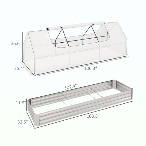 Outsunny 8.6 x 3 x 1ft Raised Garden Bed with Mini Greenhouse, Galvanized Raised Garden Bed with Cover for Herbs and Vegetables, Small Greenhouse for Patio Garden Balcony, White and Silver - Image 7