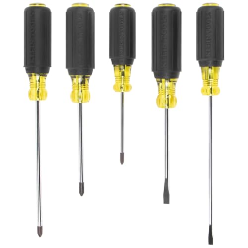 Image of Klein Tools 85805 Screwdriver Set, Made in USA, Multi-Purpose Precision Machined Tips, (3) Phillips, (2) Slotted, Cushion-Grip Handle, 5-Piece