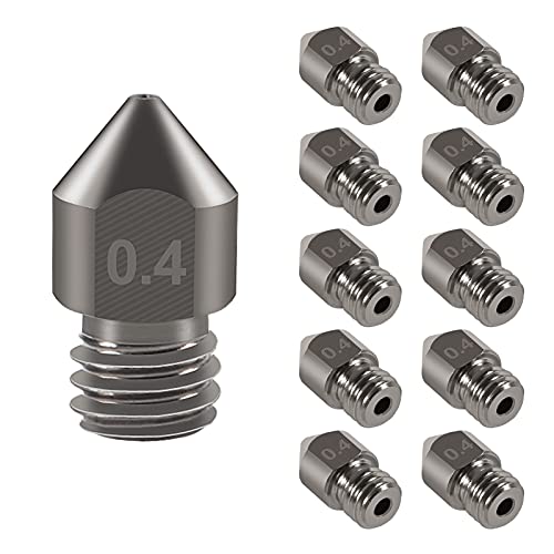 AITRIP 10 Piece High Temperature Sharp Hardened Tool Steel MK8 Nozzles 0.4mm for 1.75mm Makerbot, Creality CR-10 All Metal Hotend, Ender 3/ Ender3 pro, CraftBot, Prusa i3 3D Printer