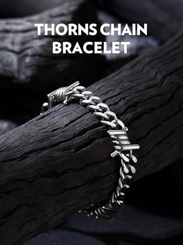 Bandmax Barbed Wire Chain Bracelets for Men Women Stainless Steel/Black/Gold Thorn Cuban Link Chains Bracelet Adjustable Punk Emo Style Jewelry2