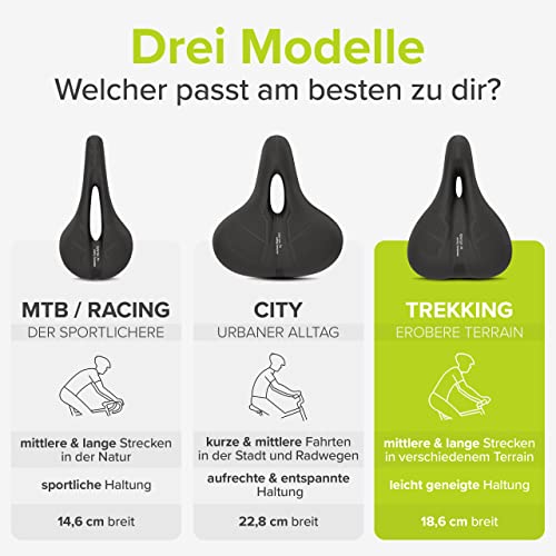 Velmia Fahrradsattel [Trekking] – bequemer Sattel für Männer und Frauen – Konzept 3 Zonen – wasserdichter Fahrradsitz mit ergonomischem Design