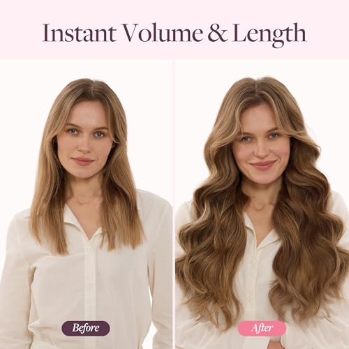 Image of GOO GOO Sew in Hair Extensions Real Human Hair, Micro Beaded Weft Hair Extensions Human Hair, 4 /27 /4 Balayage Chocolate Brown to Caramel Blonde 22 Inch 110g, Natural Volume