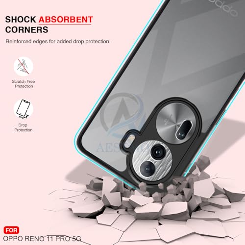 Image of AESTMO Oppo Reno 11 Pro 5G Back Cover | 360 Protection | Crystal Clear Hard Back Transparent | Bumper Case for Oppo Reno 11 Pro (PC & TPU, Black Bumper)