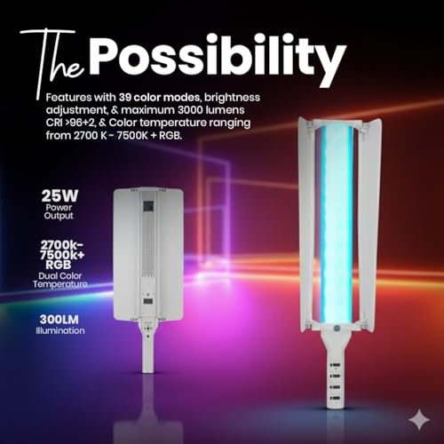Image of DIGITEK (DSL-25W RGB) Stick Light Portable Handheld RGB LED Light Wand with Barn Door & Remote Control, Color Temp 2700-12000K + RGB, 39 Special Lighting Effects & Carry Bag