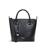 Die Handtasche ist mit einem ovalen Boden mit Metallfüßen, einem Marken-Foliendruck-Logo und einer abnehmbaren Scottie-Hundemarke aus Leder versehen. Die Grabtasche wird auch mit einem Radley London Staubbeutel geliefert