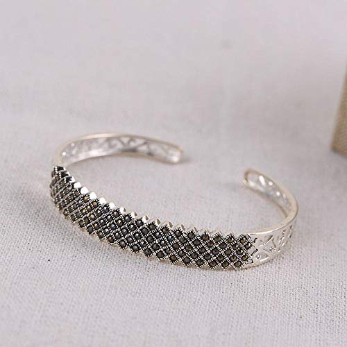 Bague en argent S925 fait main style rétro chic pour femme avec pierre incrustée