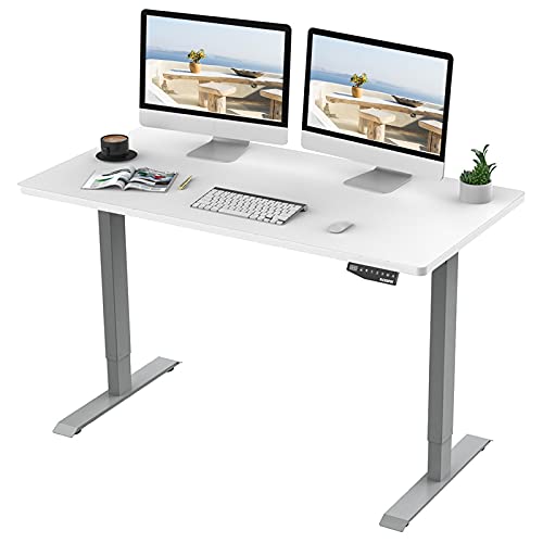 FlexiSpot EN1 Electric Height Adjustable Desk 55 x 28 Inches Whole-Piece Standing Desk Home Office Sit Stand Up Desk Primo(Gray Frame +55 inch White Top)