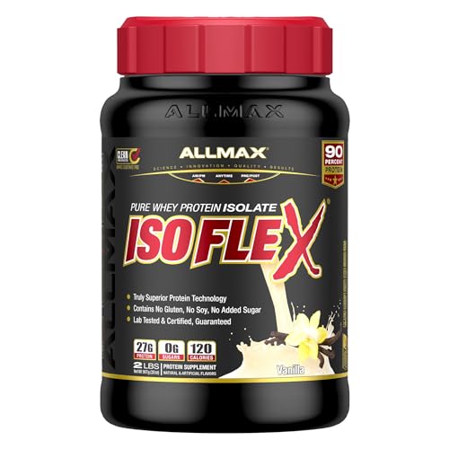 ALLMAX ISOFLEX Whey Protein Isolate, Vanilla - 2 lb - 27 Grams of Protein Per Scoop - Zero Fat & Sugar - 99% Lactose Free - Gluten Free & Soy Free - Approx. 30 Servings