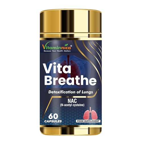 Vitaminnica Vita Breathe- Lungs Support | Cleanse and Detoxify Lungs | Reduces Damage from Smoking, Pollution, Improves Lung Health | 60 Veg Capsules | Better Respiratory Health
