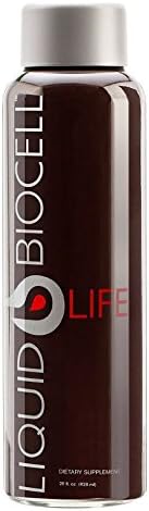 Liquid Biocellยฎ Life - w. Resveratrol Mangosteen Collagen - 28 fl oz in Glass Bottle w. Single Mini Glass Cup - Packed in Corrugated Box for Anti-Leaking Protection