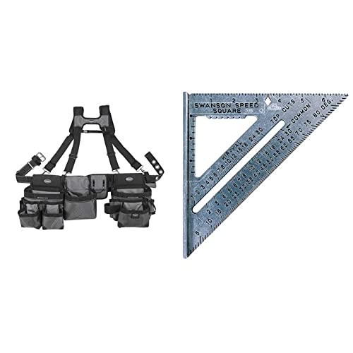 Grey Bucket Boss Mullet Buster 3-Bag Tool Belt with Suspenders
