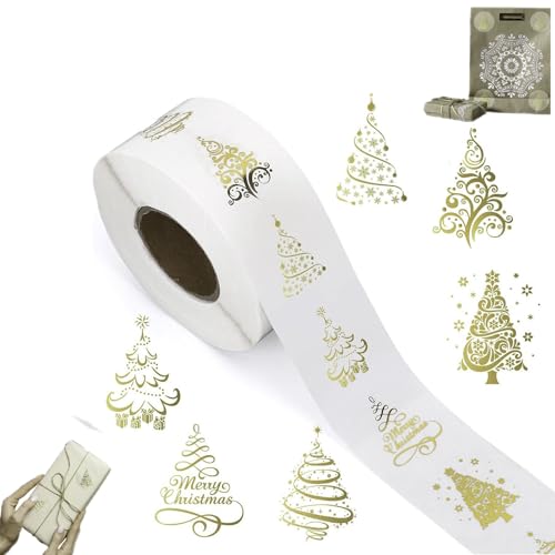 500 Stück Sticker Weihnachten, Transparente Goldfarbene Glitzer Weihnachtsbaumaufkleber, Weihnachtssticker Selbstklebend, Aufkleber Weihnachten Klein, Weihnachtsaufkleber Rolle Für Bastelarbeiten