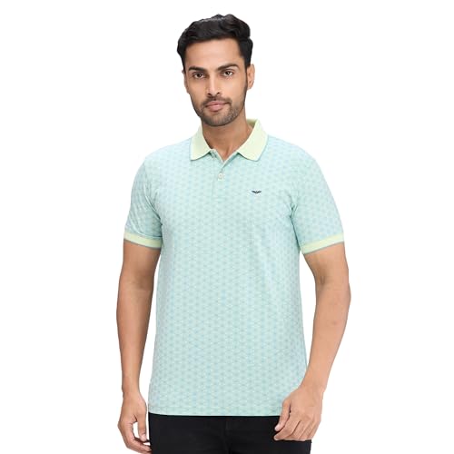 Image of Park Avenue Men's Slim Fit Print Pattern Cotton Polyester Blend Polo Neck Half Sleeve Casual T-Shirt