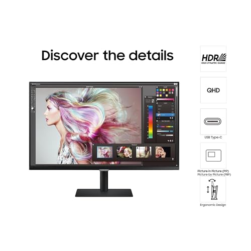 SAMSUNG 32-Inch Viewfinity QHD 2K Computer Monitor, Fully Adjustable Stand, USB-C, DisplayPort Daisy Chain, Ethernet, HDMI, HDR10, 3-YR Warranty, LS32A600UUNXGO,Black 4 SAMSUNG 32-Inch Viewfinity QHD 2K Computer Monitor, Fully Adjustable Stand, USB-C, DisplayPort Daisy Chain, Ethernet, HDMI, HDR10, 3-YR Warranty, LS32A600UUNXGO,Black - Image 2