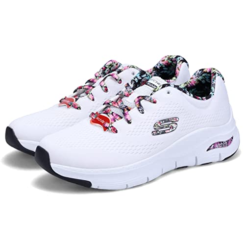 Skechers Women's Arch FIT Sneaker, White Mesh Multi Trim, 6.5