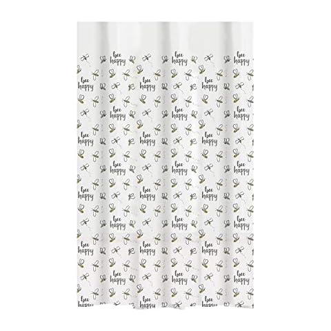 Bath Bliss Bathroom Bee Happy Design Shower Curtain, X-Large, White Cover