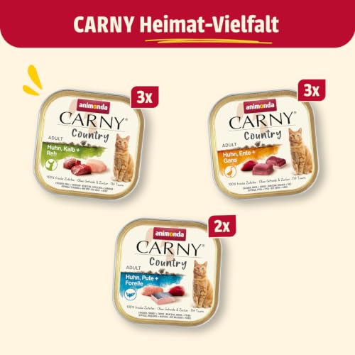 animonda Carny Country Katzenfutter nass Home Mix (6 x 100g), getreidefreies Katzen Nassfutter ohne Zucker, mit frischen fleischigen Zutaten