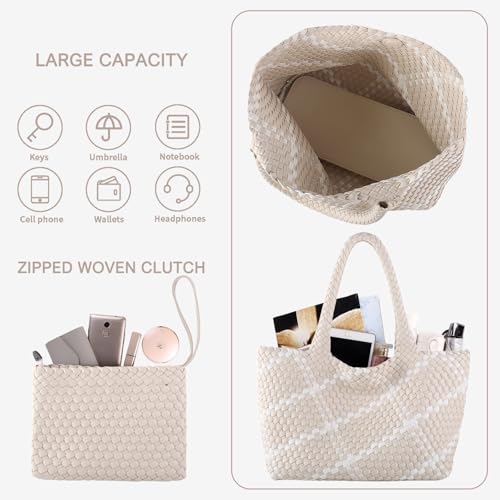 Image of SporGenius Woven Handbag Two Tone Tote Bag Vegan Leather Purse