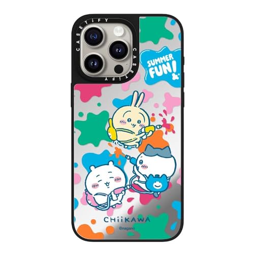 CASETiFY MagSafe �Ή��~���[ iPhone 15 Pro Max �P�[�X [���ː� / 1.5m����̗����������N���A / Chiikawa Co-Lab] - �V���o�[ (�u���b�N�o���p�[) - Chiikawa Water Gun Ca