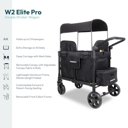 Image of WonderFold W2 Elite Pro Stroller Wagon, Aluminum Frame, 4 Seater, Jet Black