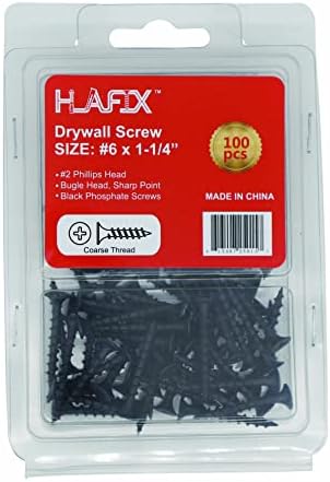 LLAMA HLAFIX Fastener #6x1-1/4'' Drywall Screws 100pcs in Blister Package, Black Phosphate, Phillips Bugle Head Coarse Thread Sharp Point Wood Screw