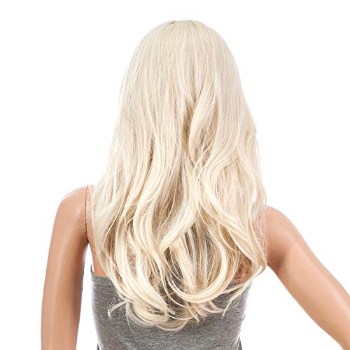SWACC 26-Inch Long Curly Wave Cosplay Synthetic Wig Colored Hair Piece for Women with Wig Cap (Platinum Blonde)