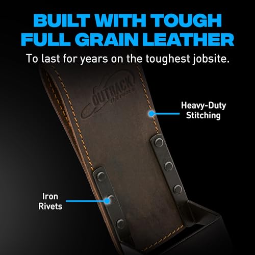 OX Leather Nail Gun Holder for Tool Belt - Oil-Tanned | Air nailer loop, pneumatic tool pouch, fits 2" & 3" belts, reinforced rivets & stitching — view 3