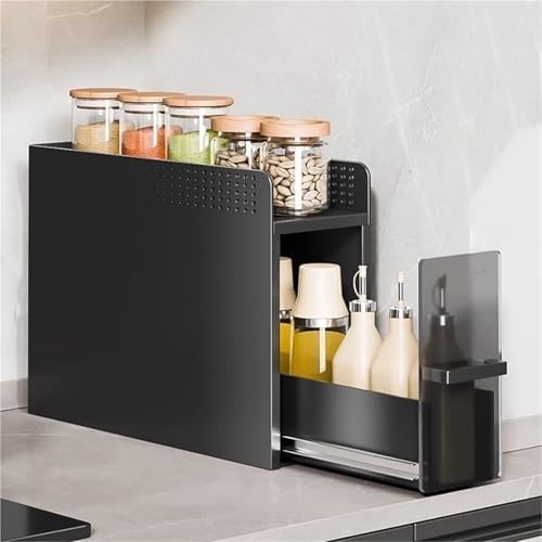Spice Rack Organizer - 2 Layer Pull Out Storage for Seasoning Bottles - Narrow Counter Corner Storage Solution - Multi-Purpose Kitchen Countertop Organizer