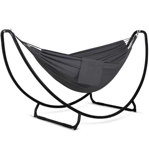 SUNCREAT Hamacas para exterior con soporte, hamaca de porche y soporte, capacidad de 215.5 kg, pendiente de patente, gris oscuro