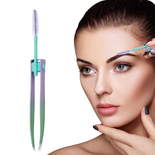 Pinzas de cejas para mujer, pinzas de cejas 2 en 1 de acero inoxidable con cepillo, herramienta para depilar el cabello, aplicador de pestañas postizas, aseo de maquillaje para viajes al aire libre