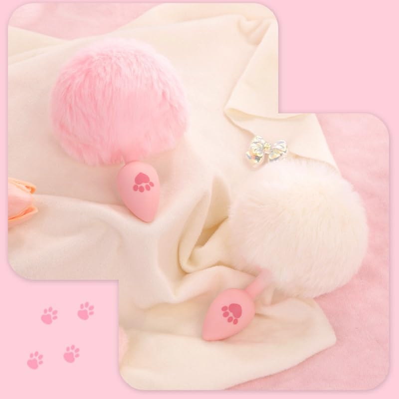 Anal Plug Fox Tail, 16 inch Pink Fluffy Tail Cat Claw Butt Plug Silicone Anal Sex Toy Cute Sexy Cosplay Erotic Role Play Game Anus Toy for Adults Female Women Men Couples
