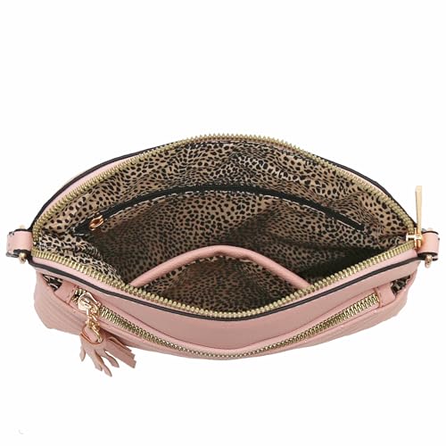 Image of FashionPuzzle Chevron Quilted Medium Crossbody Bag with Tassel Accent