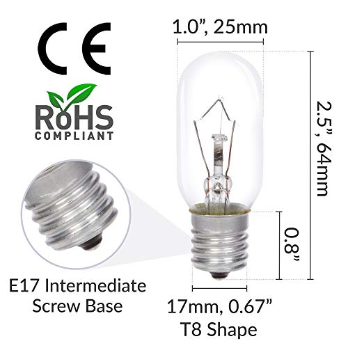 Simba Lighting Microwave Appliance Light Bulb T8 40W (6 Pack) Incandescent With E17 Intermediate Screw Base For Ovens, Under Hood, Stove Top, Range, 110V 120V 125V 130V, Dimmable, 2700K Warm White #TOP3