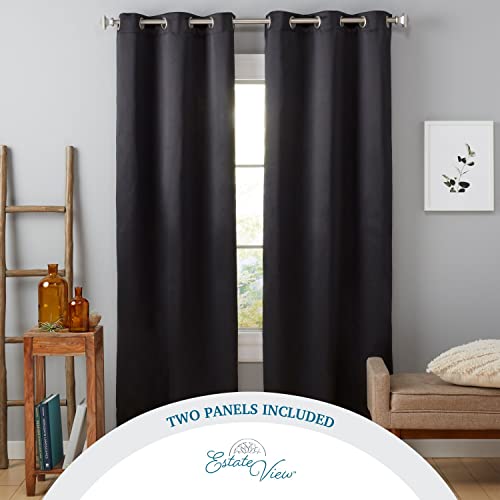 Estate View™ Seville Solid Room Darkening Grommet Top Curtain Panel Pair, 38"X96", Black #TOP3