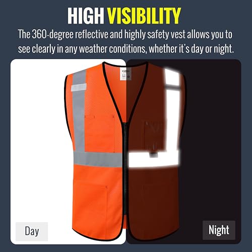 Image of JKSafety Safety Vest for men women Hi Vis Vest with Pockets and Zipper High Visibility Meet ANSI Standard(BX310