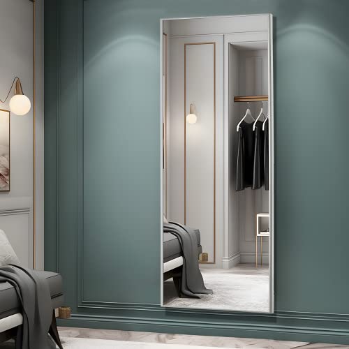 Image of NeuType Full Length Mirror Floor Mirror with Standing Holder Bedroom /Locker Room Standing /Hanging Mirror Walnut Wood Dressing Mirror (Grey Flash Silver)