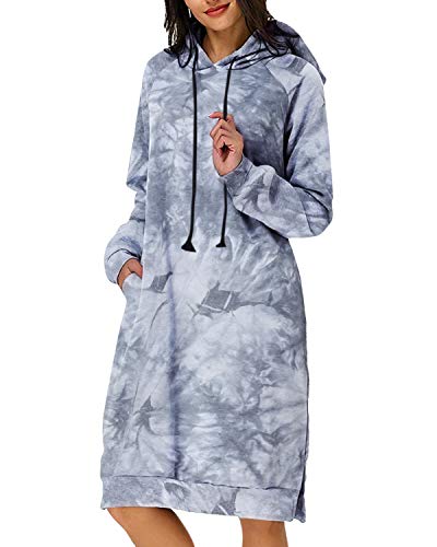 Kidsform Femme Sweat à Capuche Hoodie Tie Dye Robe de Pull Over Imprimé Automne Hiver Outerwear Manche Longue Poche S-XXL Chaud A-Gris Tie Dye XL Cover