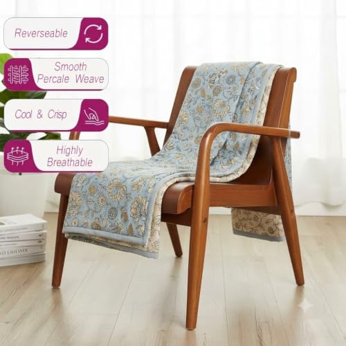 Image of Trance Home Linen Premium 100% Cotton Dohar for Double Bed | 150 GSM | Reversible Ac Comforter | Light Weight All Season Soft Blanket (84x88 Inches | Kalamkari Blue)