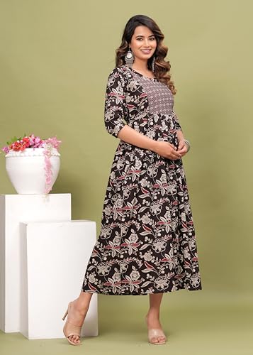 Image of Maternity Feeding Kurti for Women | Cotton Blend Anarkali Dress with Nursing Zip for Pre & Post Pregnancy