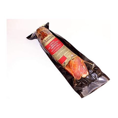 aBeiou. ACORN-FED IBERICO PORK LOIN - Spanish Lomo Iberico de Bellota - CERTIFIED Hycer Guarantee. Cured handmade in Guijuelo Salamanca Patanegra vacuum packed. Piece weight 450 grs. approx Cover