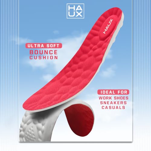 Image of HAUX PU Foam Comfort Insoles for Men | All-Day Cushioning & Durable Support,Lightweight, Durable, and Flexible, Dynamic Arch Technology for Neutral to High Arches (Red, 6)