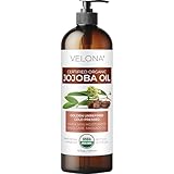 velona Jojoba Oil USDA Certified Organic - 16 fl oz (With Pump) | 100% Pure and Natural | Golden, Unrefined, Cold Pressed, Hexane Free | Moisturizing Face, Hair, Body, Skin Care