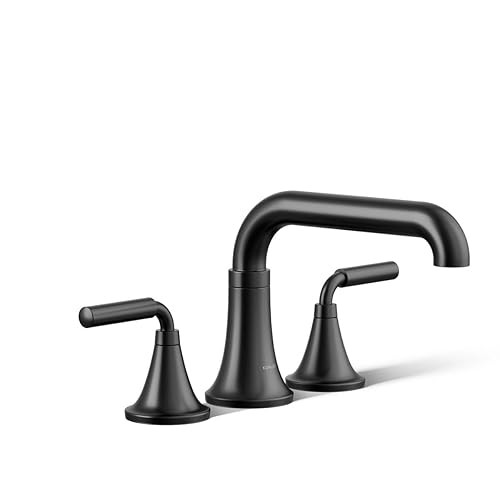 Kohler T27417-4-BL - Juego de grifo de baño de montaje en cubierta, grifo de bañera con dos manijas de palanca, negro mate