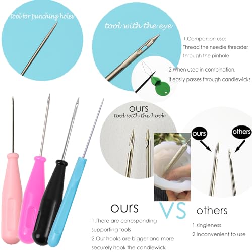 Image of TYMKLMZG 10 PCS Candle Wick Inserting Tool for Molds Large-Eye Candle Wicking Needle Mold Punch Needle with Hook & Eye for Candle Making Colored Threader for Candle Wick of All Thicknesses