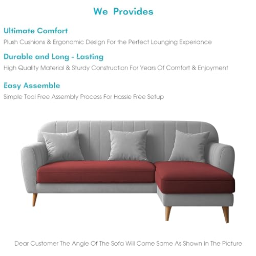 Image of Atticus RHS 4 Seater L Shape Sofa Set for Living Room (Maroon Grey Fabric) Premium Fabric Sofa Set