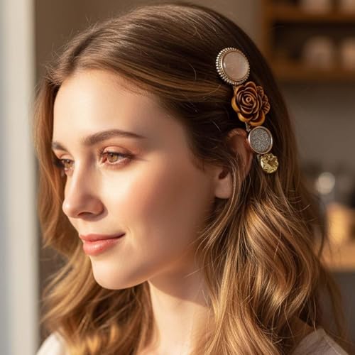 Image of Alvero 2Pc Premium Elegant Rose & Glitter Hair Pin for Women & Girls, Stylish 3D Flower Designer Hair Clip for Party, Wedding, Gifting - 6 x 1.5 x 1.5cm, (Pack of 2 Piece)