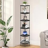 Qupui 6 Tier Corner Shelf Stand, 66” Tall Corner Bookshelf Multipurpose Shelving Unit, Plant Stand Display Rack Home Organizer Shelves for Bedroom Living Room, Black