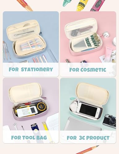 Image of SUNEE Cute Pencil Case, Aesthetic Pen Pouch, Colored Large Pencil Bag with Zipper, Kawaii Stationery Storage and Organizer, School Supplies for Teen and Adult Girls, Mint Green